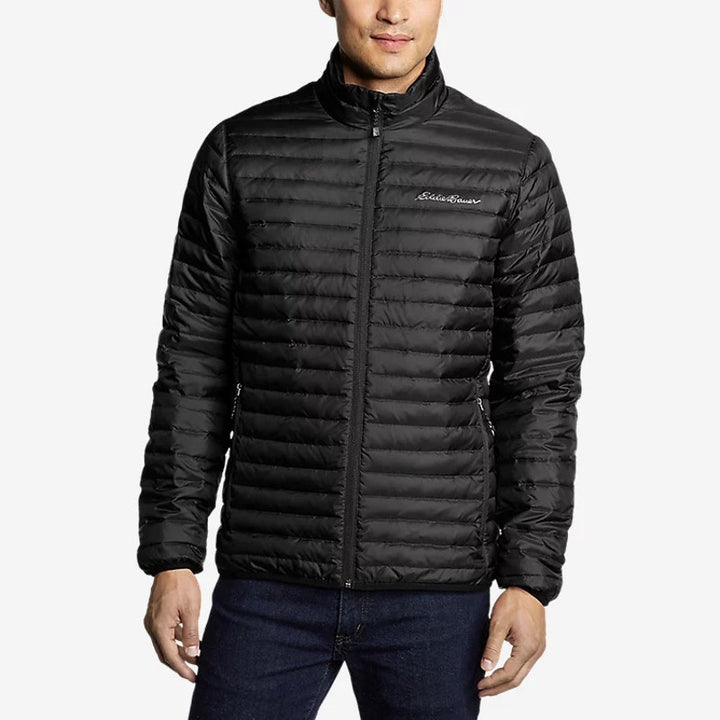 New Eddie Bauer Mens Small Black Microlight 650FP Down Zip Up Puffer Jacket