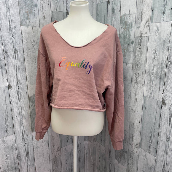 Hand Printed Upcycled Womens 2X Cropped Equality Rainbow Pride Sweatshirt