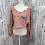 Hand Printed Upcycled Womens 2X Cropped Equality Rainbow Pride Sweatshirt