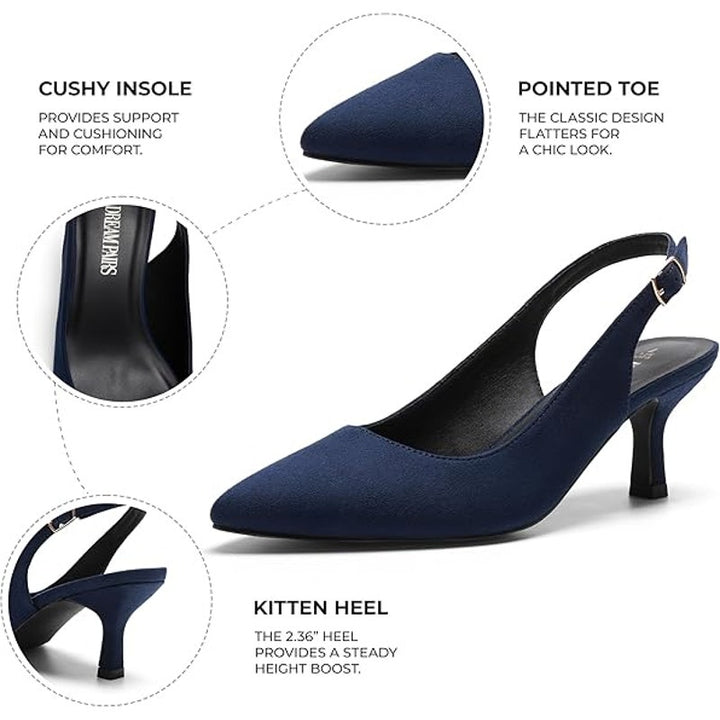 Dream Pairs Womens Size 8 Navy 2.5" Heels Closed Pointed Toe Buckle Strap Shoes