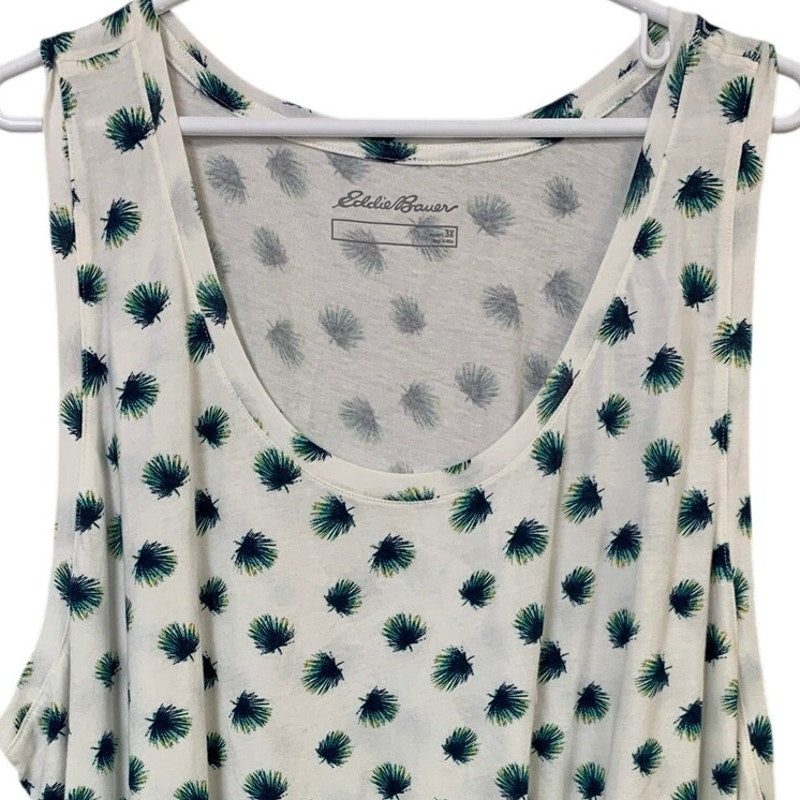 New Eddie Bauer Womens 3X Ivory Green Feathers Everyday Essentials Tank Top