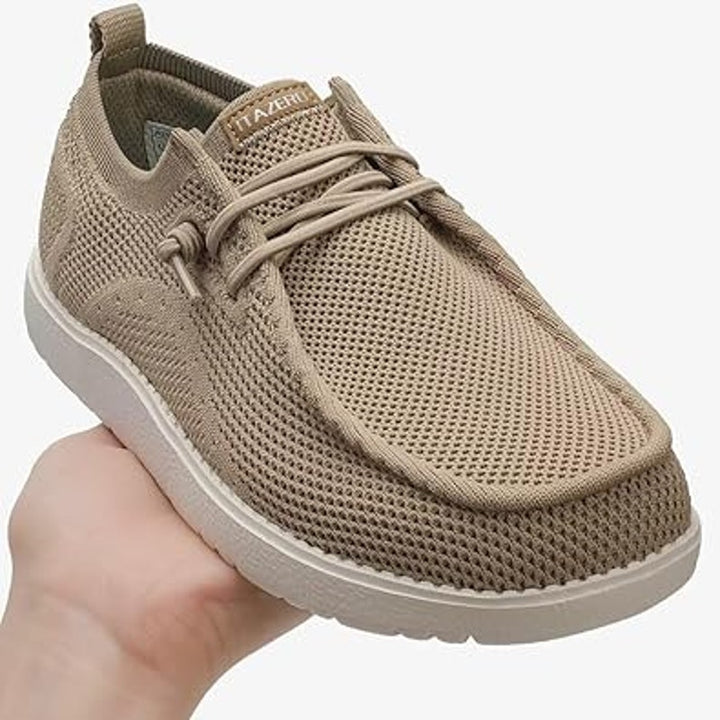 Itazero Womens 12W Wide Tan Canvas Mesh Slip On Arch Support Loafer Shoes