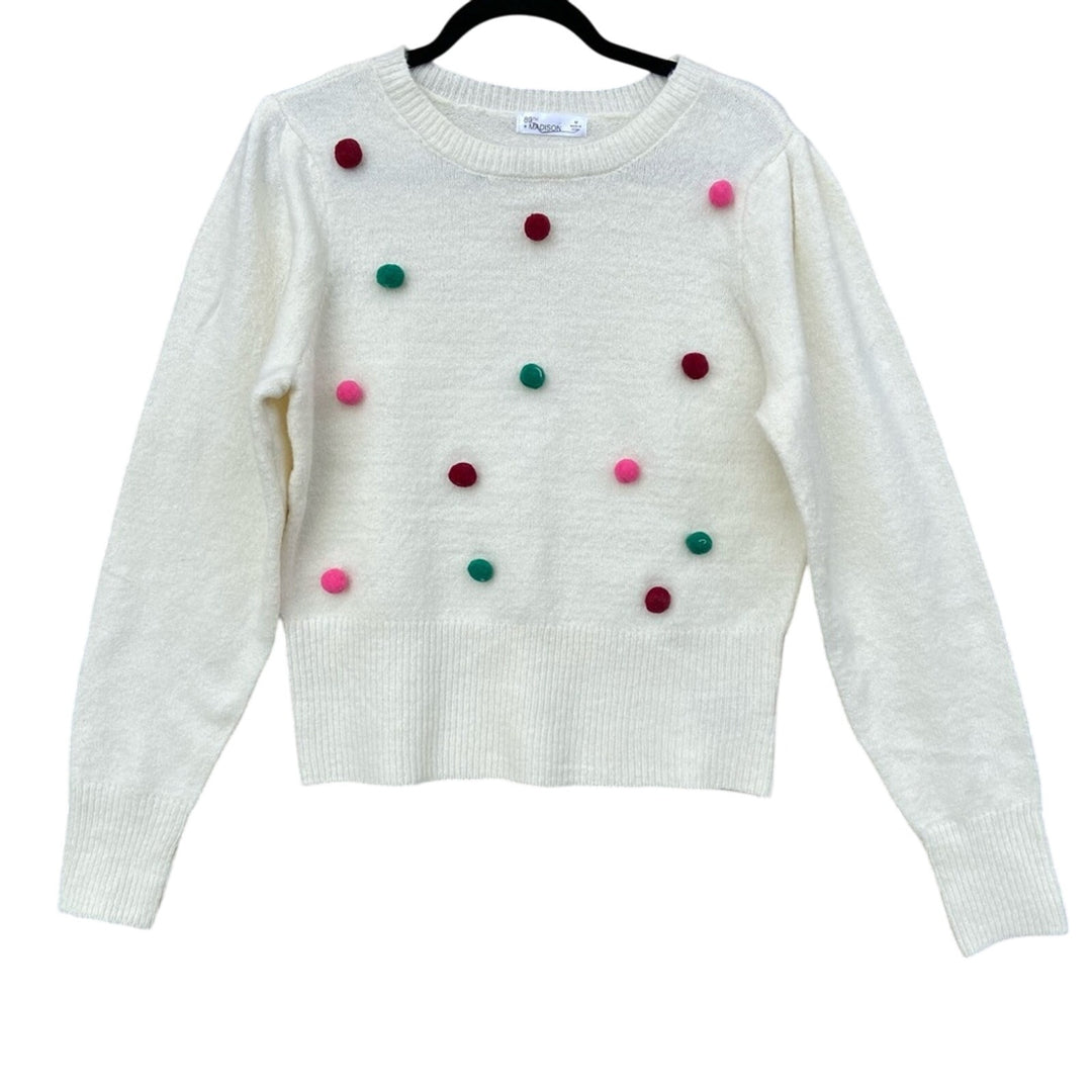 New 89th &amp; Madison Womens Medium Pom Pom Crew Neck Long Sleeve Knit Sweater