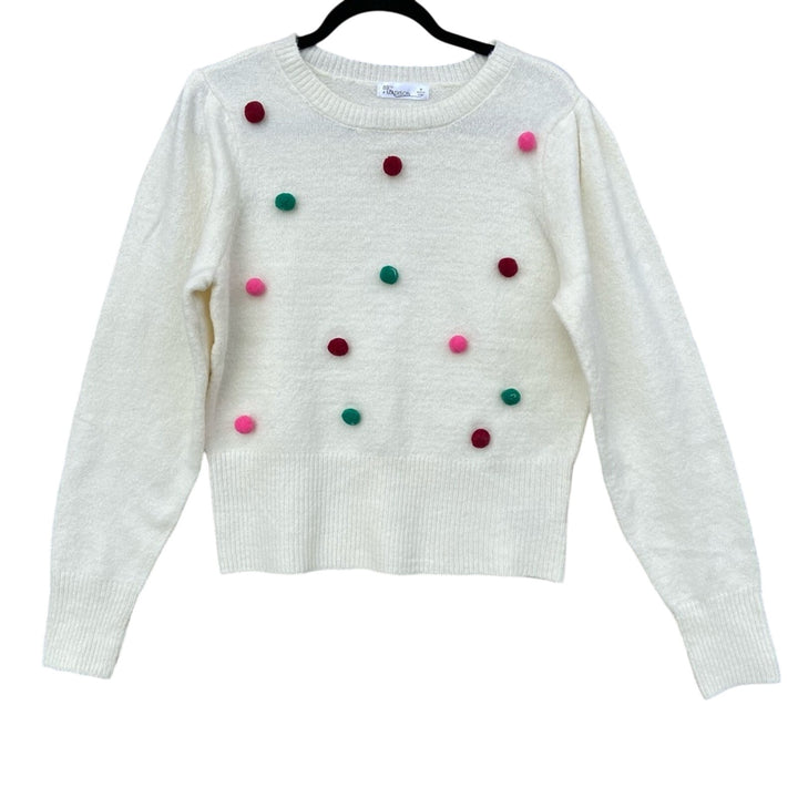 New 89th &amp; Madison Womens Medium Pom Pom Crew Neck Long Sleeve Knit Sweater