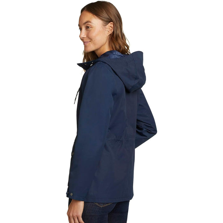 New Eddie Bauer Womens Medium Navy Blue  Zip Up Hooded Charly Warm Rain Jacket