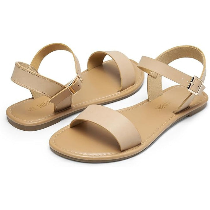 New Dream Pairs Womens Size 8 Tan Ankle Strap Open Toe Flat Sandal Buckle Shoes