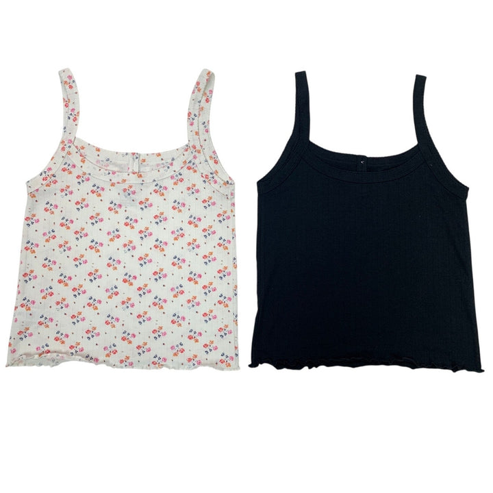 2 New Aerie Womens Small Floral Scalloped Front Button Thin Strap Tank Tops