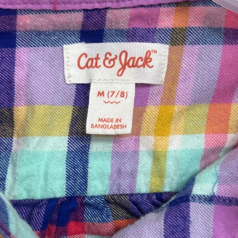2 New Cat &amp; Jack Girls Medium (7/8) Long Sleeve Button Up Shirt Jogger Pants
