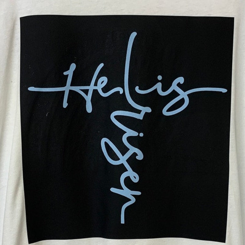 New Hand Printed Womens 2XL White Jesus He Is Risen Easter Crew Neck Tee Shirt