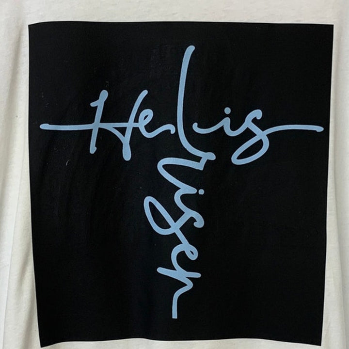 New Hand Printed Womens 2XL White Jesus He Is Risen Easter Crew Neck Tee Shirt
