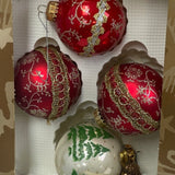 16 Vintage 4" Round Christmas Tree Victorian Glitter Lace Hanging Ball Ornaments