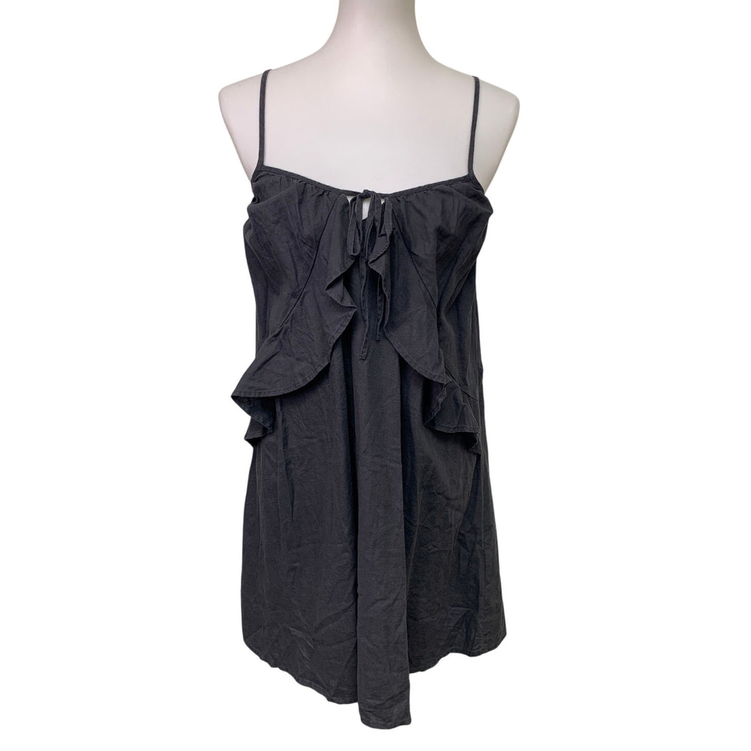 New Aerie Womens Small Dark Gray Spaghetti Strap Front Tie Flowy Mini Dress