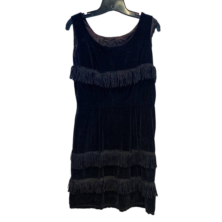 Vintage Small Black Velvet Fringed Flapper Dress Halloween Costume Needs Repair