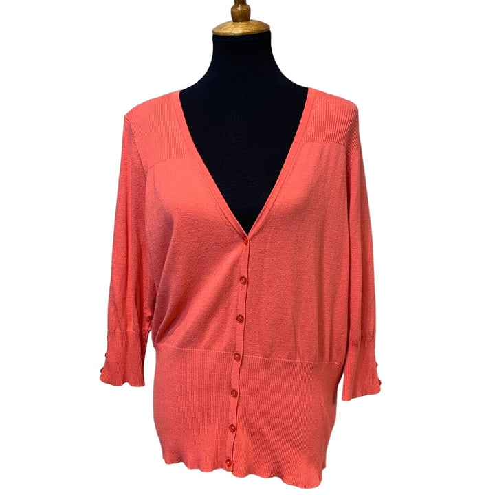 Maurices Womens Plus 1X Pink 3/4 Sleeve Button Up Rayon Blend Cardigan Sweater