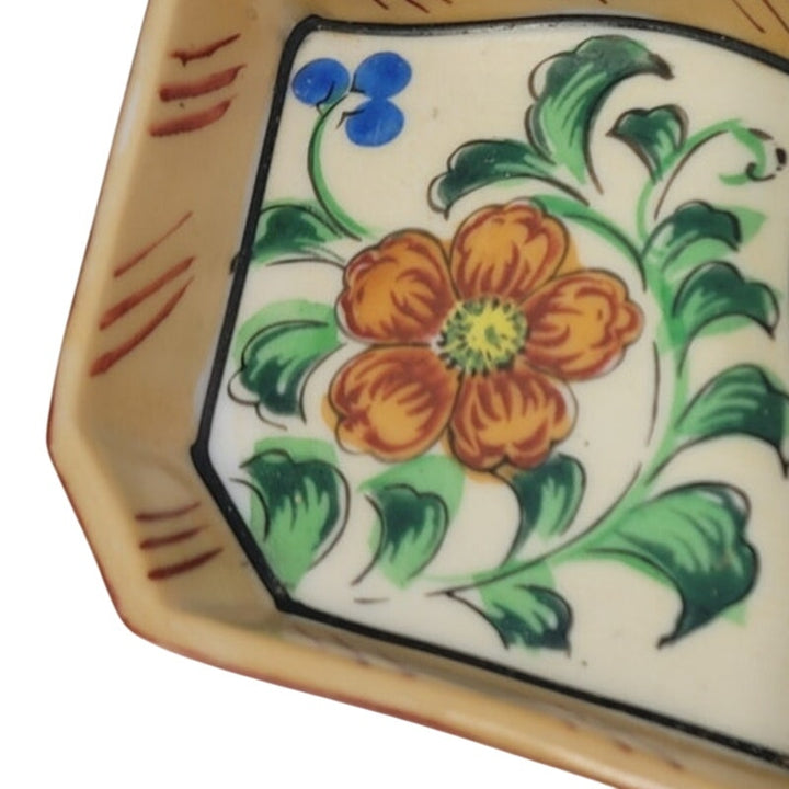 Vintage Japan Hand-Painted Floral Divided Fine China Dish, 10 × 7 Inches