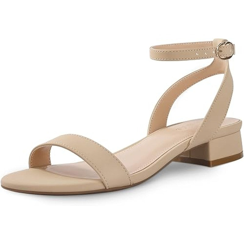 Ankis Womens Size 8 Nude Tan Low 1" Heel Ankle Strap Open Toe Sandals Shoes
