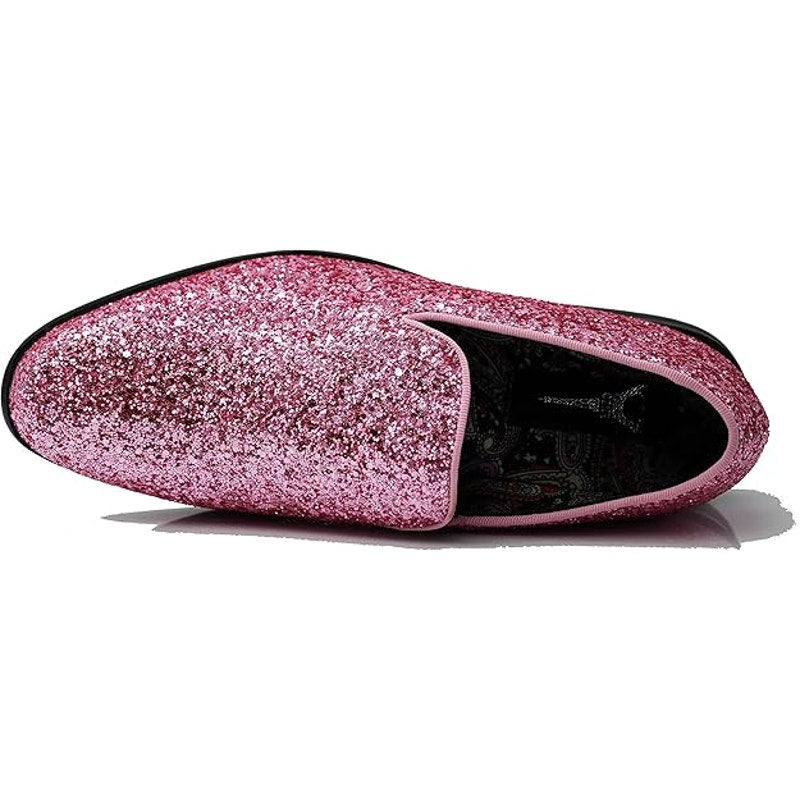 Men Size 12 Pink Glitter Vintage Style Dress Slip On Classic Tuxedo Loafer Shoes