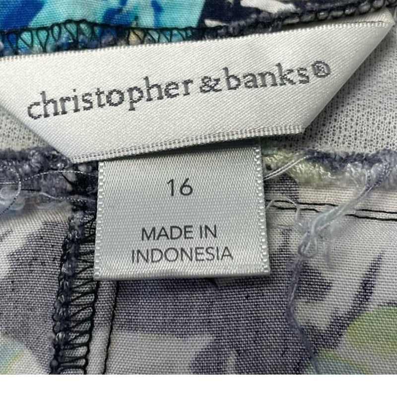 Christopher &amp; Banks Womens Size 16 Side Zip 100% Rayon Floral Midi A-Line Skirt