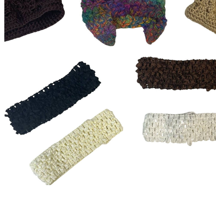 Lot of 8 Baby Girls Headbands Crochet Yarn Hand Knit Caps Hats Beanies