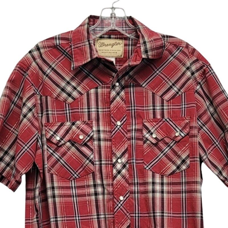 Wrangler Mens Medium PolyCotton Short Sleeve Plaid Pearl Snap Up Western Shirt