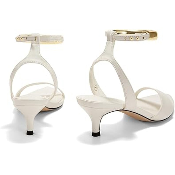 Coutgo Womens 7 White Open Toe Bangle Ankle Strap Low Kitten Heel Sandal Shoes