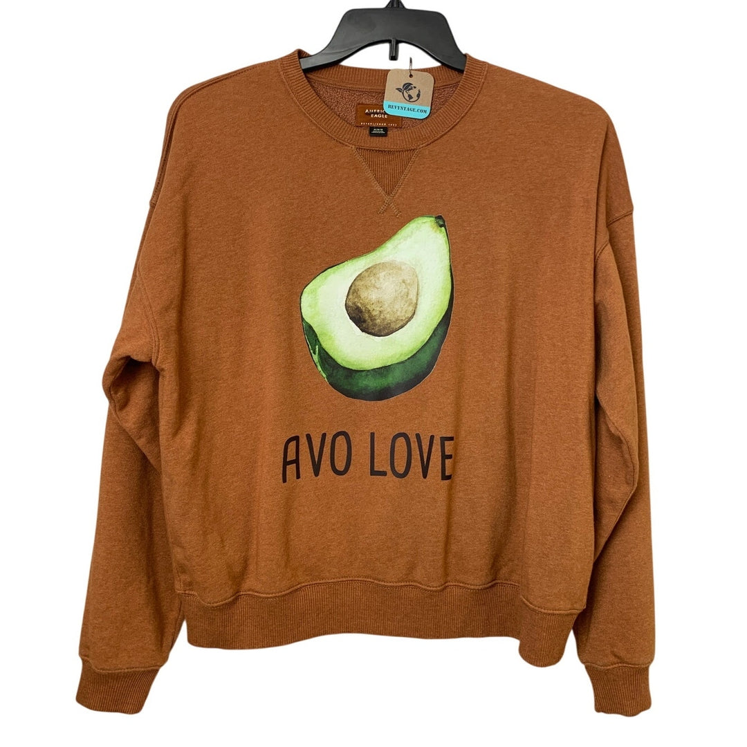 New Hand Printed Womens Medium Avo Love Avocado Veggie Long Sleeve Sweatshirt