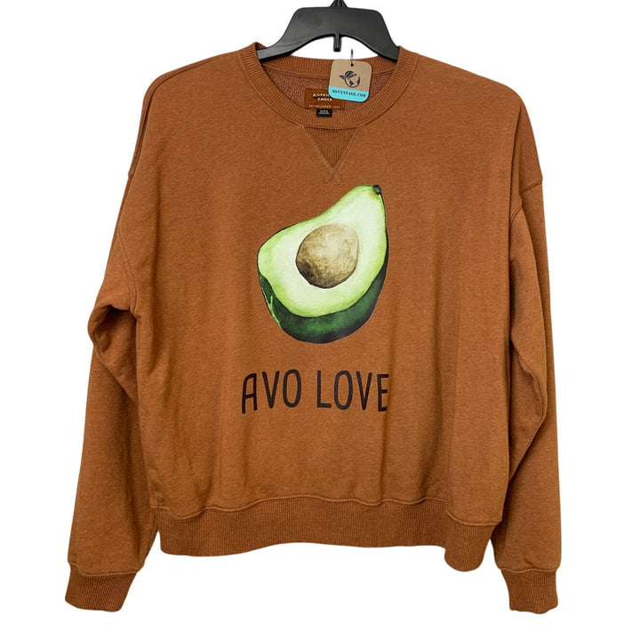 New Hand Printed Womens Medium Avo Love Avocado Veggie Long Sleeve Sweatshirt