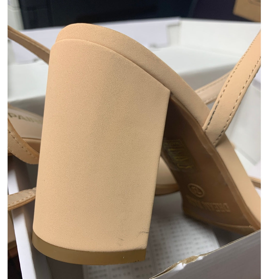 New Dream Pairs Womens Size 7 Nude Tan 3.25" Chunky Heels Square Open Toe Shoes