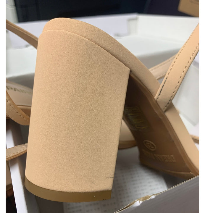New Dream Pairs Womens Size 7 Nude Tan 3.25" Chunky Heels Square Open Toe Shoes