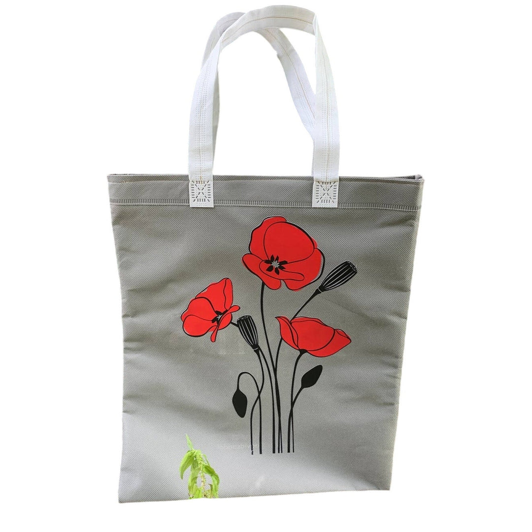 Upcycled Hand Printed Red Poppy Poppies Flower Saving the Planet Tote Bag