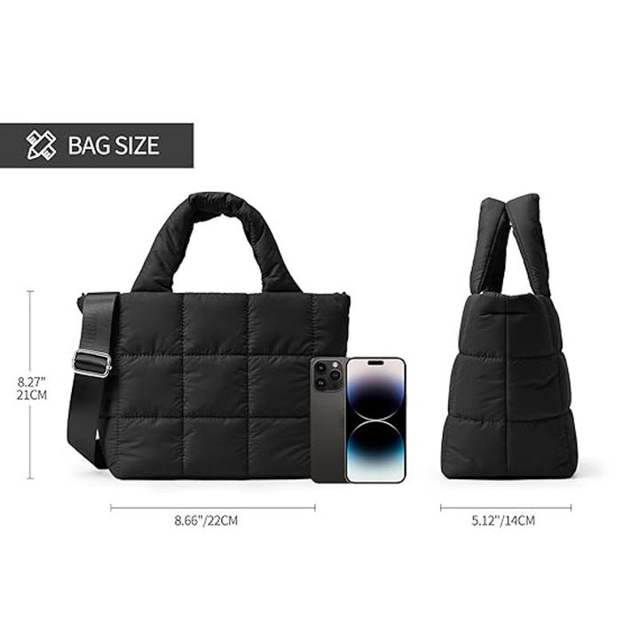 New Kalidi Black Nylon Quilted Small Puffer Lightweight Tote Bag Purse Handbag