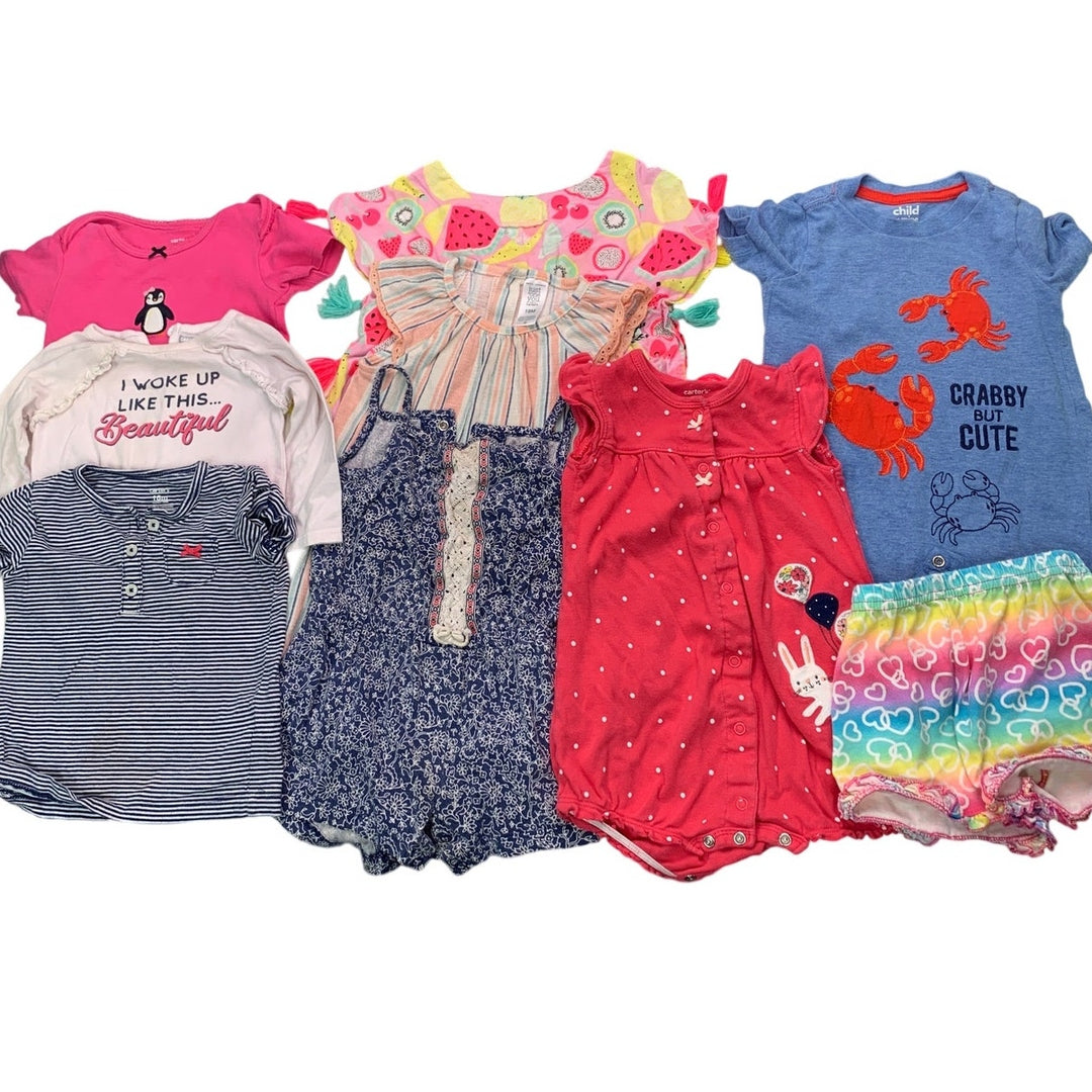Lot of 9 Carters Garanimal Cat &amp; Jack Baby Girls 18 Mos Shirts One Piece Outfits