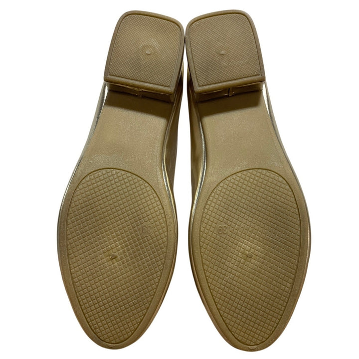 Jeekopeg Womens Size 9 Gold 1.25" Chunky Heel Round Closed Toe PU Leather Shoes