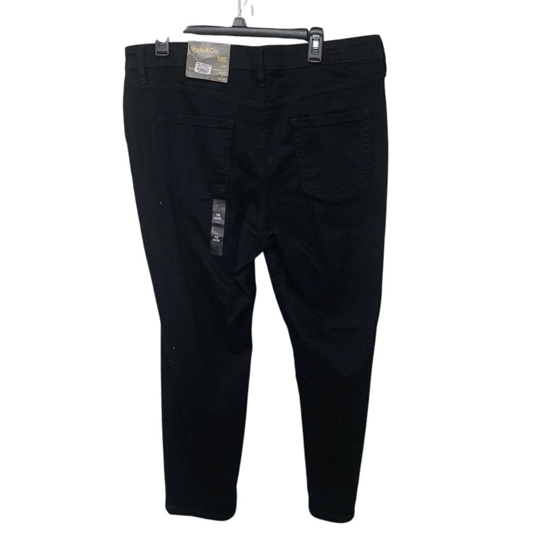 NWT New Style &amp; Co Womens Size 18 Short Black Midrise Slim Leg Denim Jeans