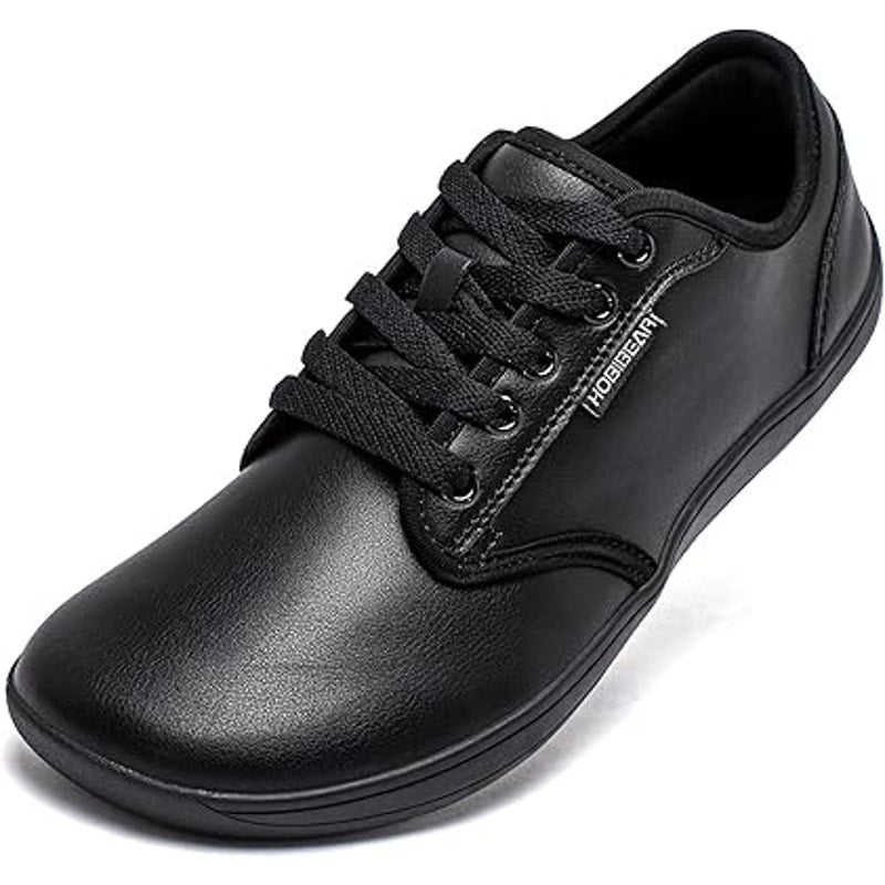 Hobibear Mens Size 9 Black Faux Leather Lace Up Wide Toe Box Zero Drop Shoes