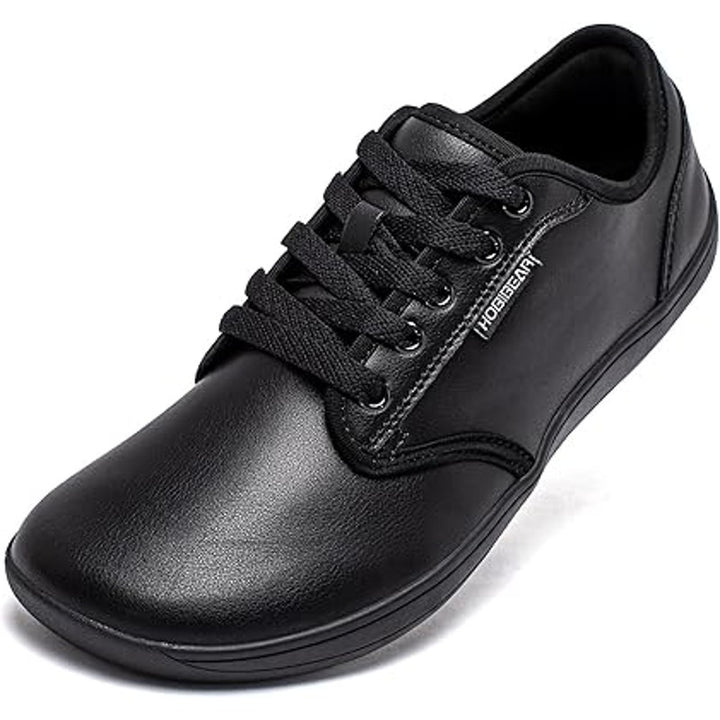 Hobibear Mens Size 9 Black Faux Leather Lace Up Wide Toe Box Zero Drop Shoes