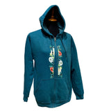 Hand Printed Medium Upcycled Flower Rose Full Zip Hoodie Sweatshirt Jacket