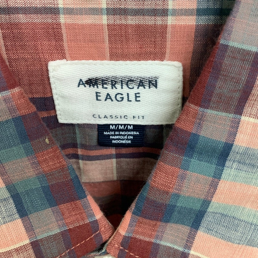 2 New American Eagle Mens Medium Plaid Short Sleeve Button Up Collared Shirts