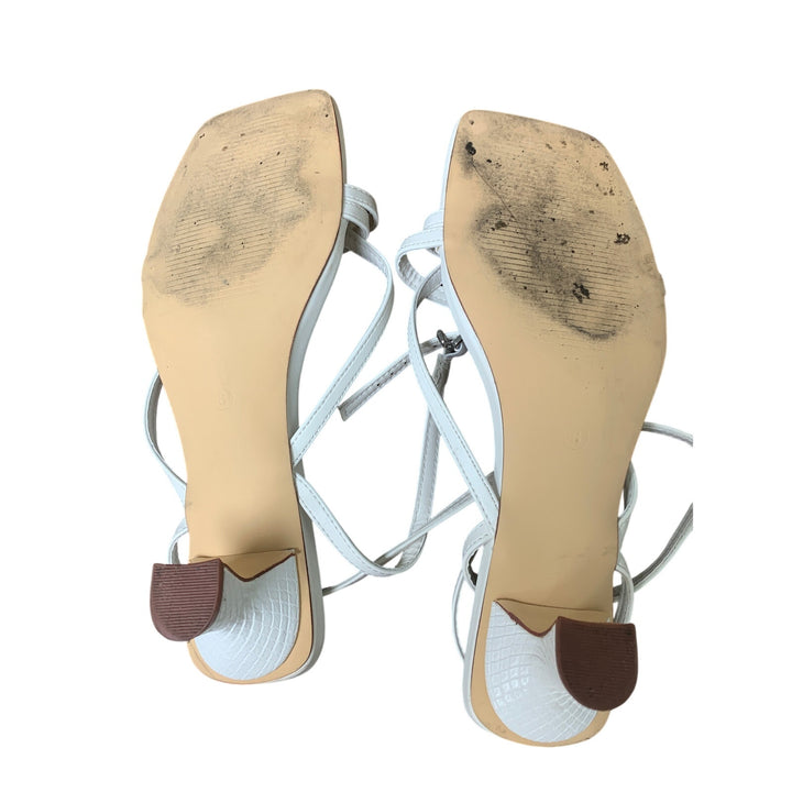 Juliet Holy Womens Size 8 White Open Toe 2.5" Heel Ankle Strap Sandal Shoes