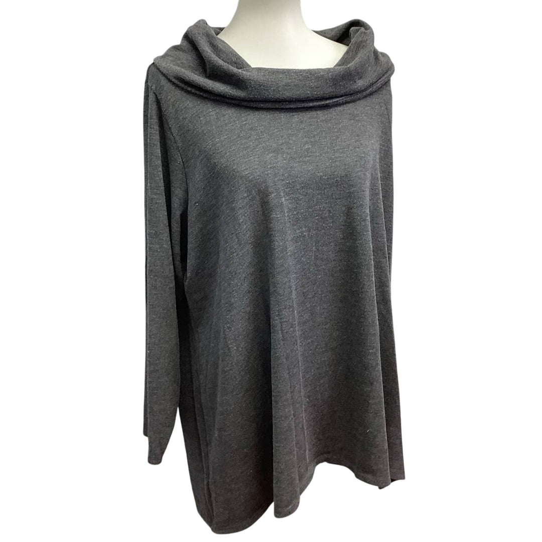IN Studio Womens Plus Size 3X Long Sleeve Cowl Neck Flowy Cotton Blend Sweater