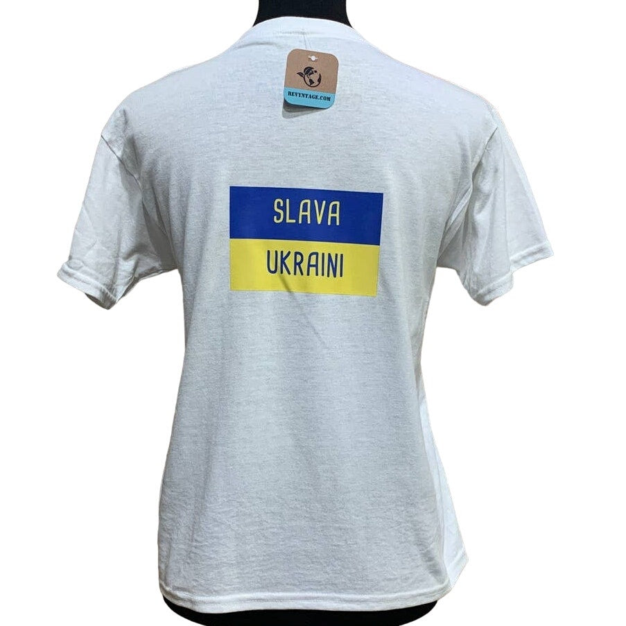 Upcycled Hand Printed Large Summer Seagull Ukraine Flag Slava Ukraini Artist Tee