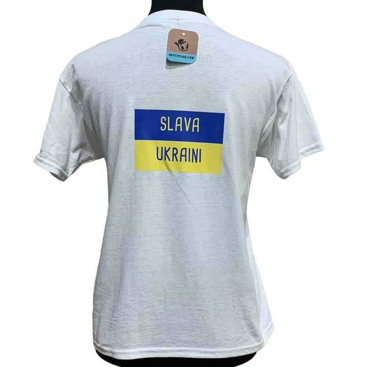 Upcycled Hand Printed Large Summer Seagull Ukraine Flag Slava Ukraini Artist Tee