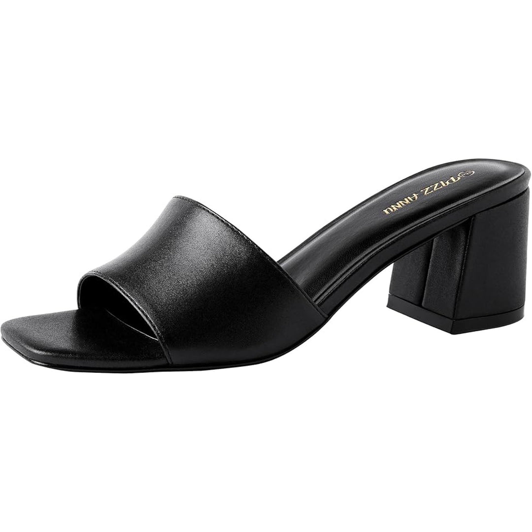 New Pizz Annu Womens 7 Black Faux Leather Open Toe 2.5" Block Heel Shoes w Flaw