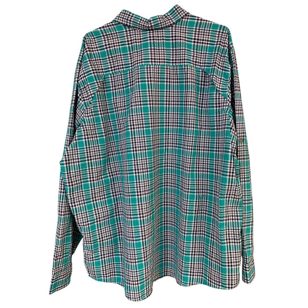 New Eddie Bauer Mens 2XL Aqua Blue Plaid Classic Long Sleeve Pack It Tech Shirt