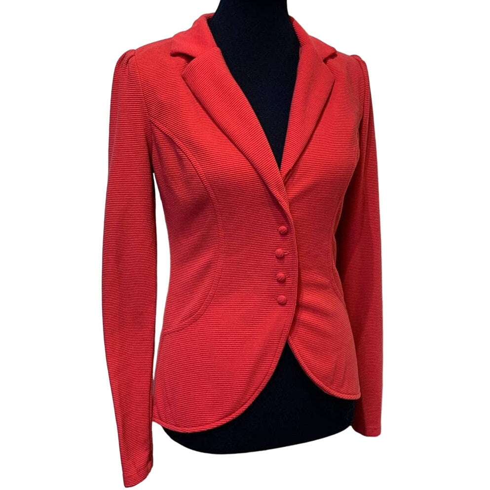 Aina Be Medium Red Ribbed Polyester Blend Long Sleeve Front Button Blazer Jacket