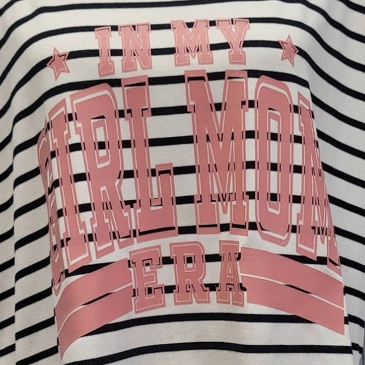 Hand Printed Upcycled Womens XL In My Girl Mom Era Striped Short Sleeve Tee