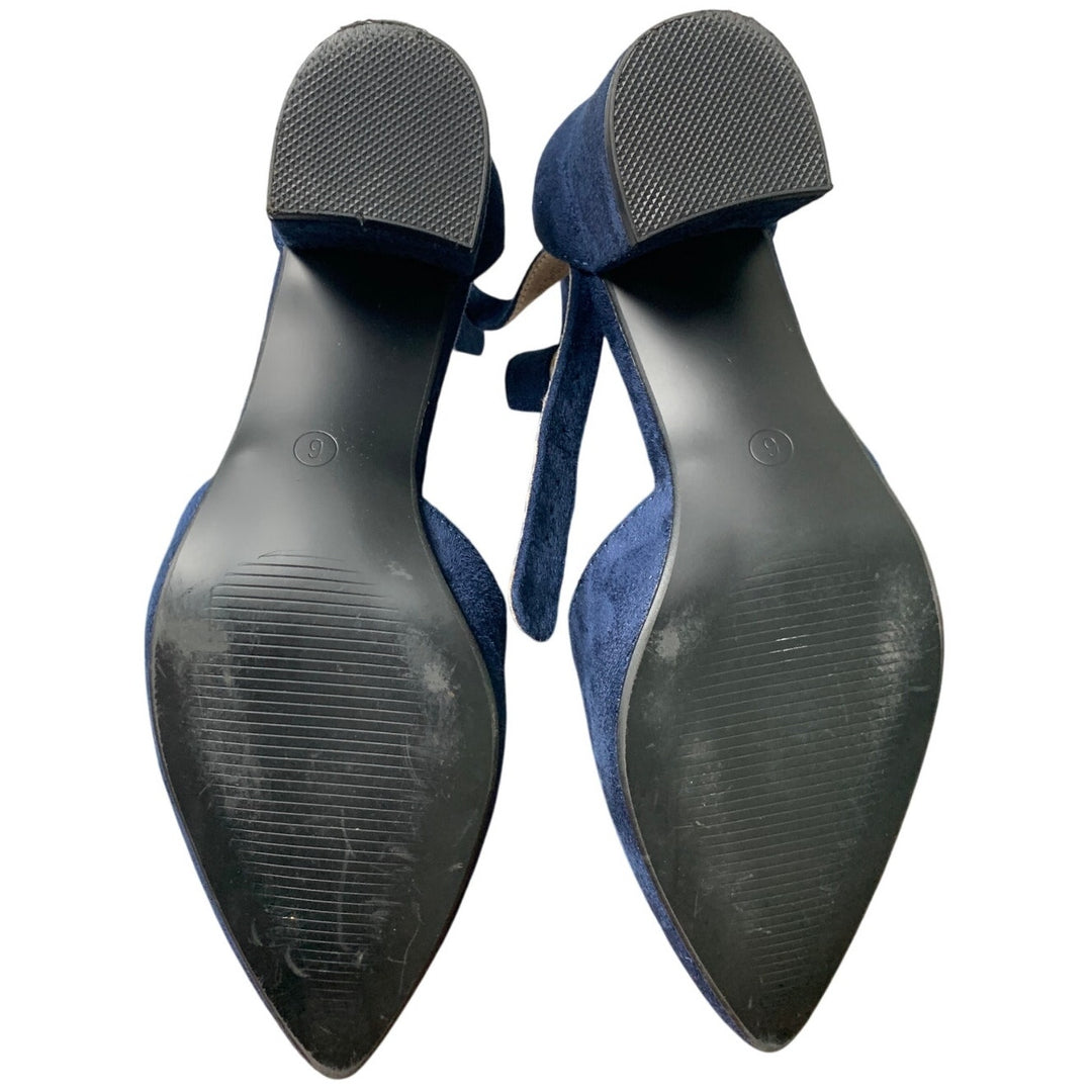 Idifu Womens Size 6 Navy Faux Suede Closed Toe 2" Block Heel Ankle Strap Shoes