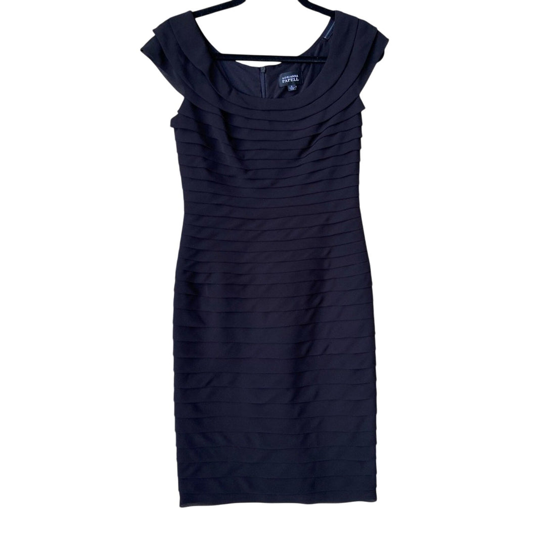 Adrianna Papell Womens Size 6 Black Polyester Sleeveless Tiered Sheath Dress