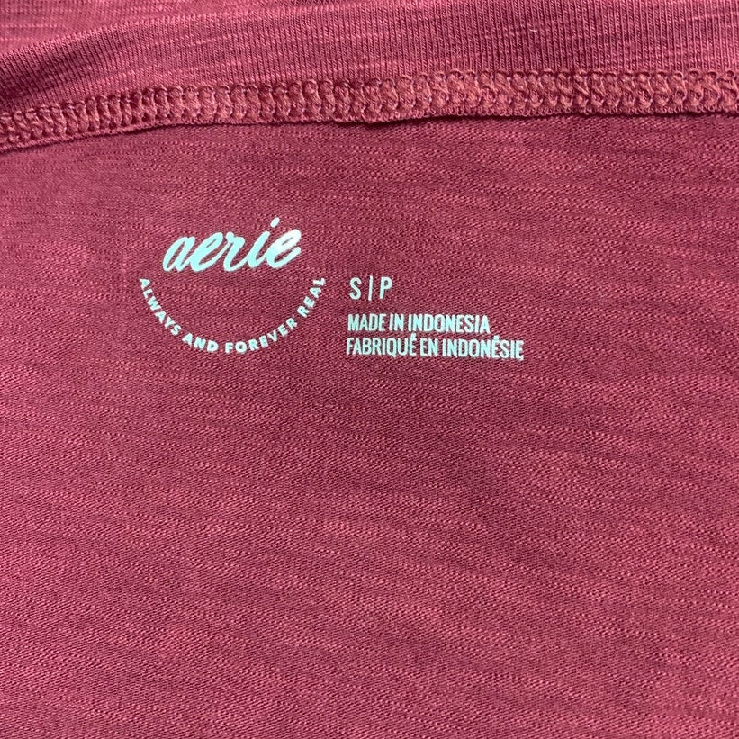 New Aerie Womens Small Long Sleeve Boat Neck Ruched Heathered Berry Top