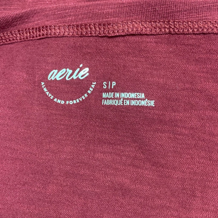 New Aerie Womens Small Long Sleeve Boat Neck Ruched Heathered Berry Top